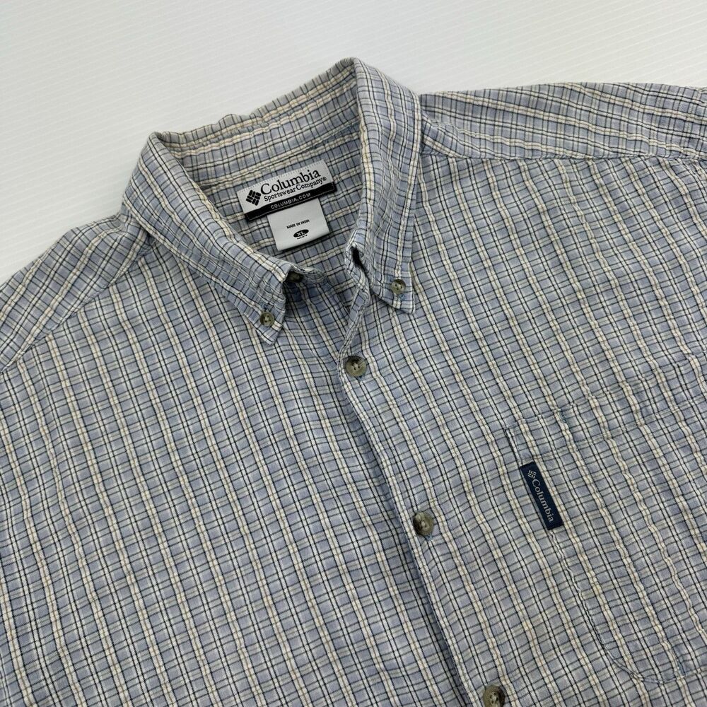Columbia Mens XL Plaid Button Down Shirt Short Sleeve Cotton Outdoor Fishing